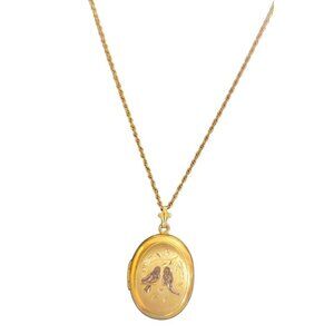 Women's Vintage Goldtone Lovebird Locket Necklace Chain
